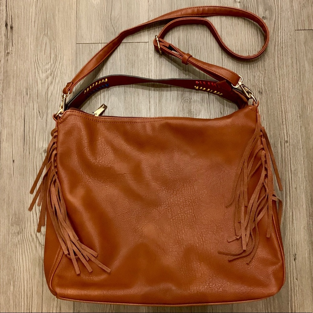 Brown purse + long shoulder/crossbody strap!